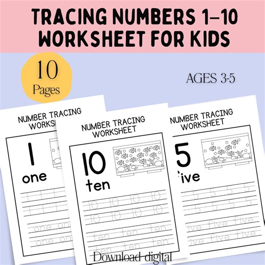 Number Tracing 1–10 Printable | Preschool Worksheets PDF | Fine Motor Skills & Handwriting Practice | Easy Kindergarten Prep for Kids - Etsy