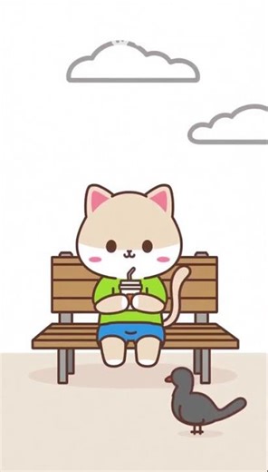 AI: Cute Cartoon Cat Sitting on a Park Bench | Minimalist Short Animation