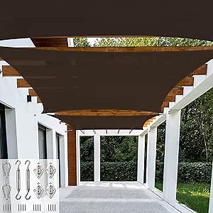 Patio Paradise 16' x 18' Brown Sun Shade Sail Rectangle Canopy UV Block Awning with Hardware Kits Commercial Grade for Patio Backyard Lawn Garden Outdoor Activities