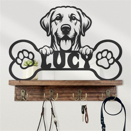 Custom Labrador Retriever Dog Leash Holder Personalized Pet Collar Hook With Wooden Shelf Metal Wall Art Sign Home Decor Entryway Coat Rack - Etsy