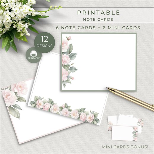 Camellia Floral Printable Note Cards, Blank Cards in 6 Designs for Thank You Notes, Gifting and Snail Mail - Etsy