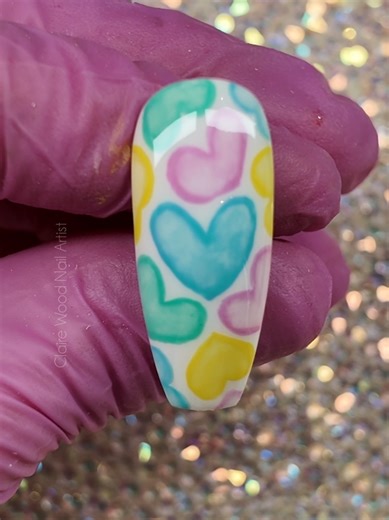 Pretty Pastel Water Colour Heart Nail Design