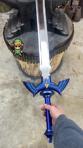 First fit up on the Master Sword! Lots of clean up, sharpening, engraving, wrapping and shining left to do! Full build video will be out soon! #blacksmith #bladesmith #sword #art #zelda #yellowgooseforge