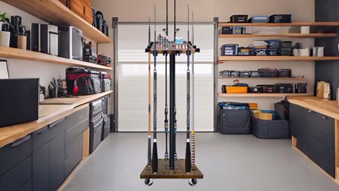 Fishing Rod Holder Rack with 360° Rotating Base – 16 poles Capacity,multi-purpose Rod Storage Rack,Easy Install & Durable Wooden Vertical Fishing Pole Holders for Ground,Black