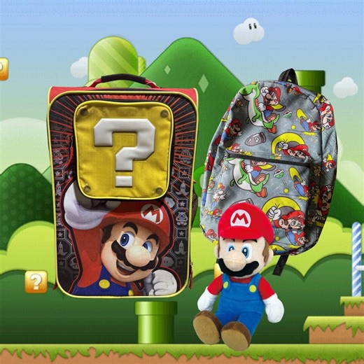 Super Mario Backpack and Rolling Luggage Set – Mario, Yoshi, Luigi, Bowser | Light-up Mystery Block. + Mario Plush - Etsy