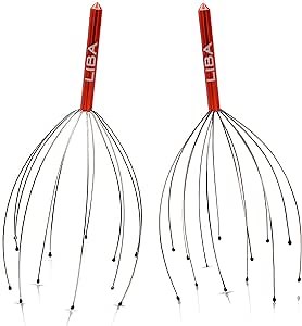 LiBa Scalp Massager Tool in Gold (2-Pack) Head Hair Scratcher Massage No Painful Scratches, Tangling, or Pulling Wires with Gentle Beads (Red, 12 Wire)