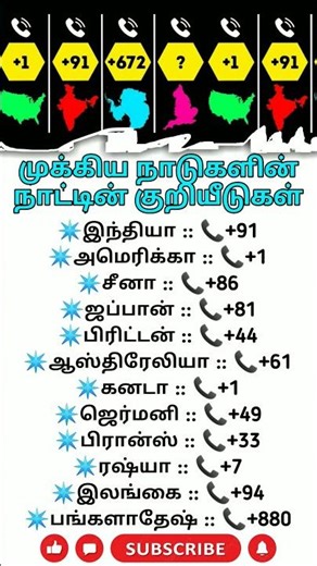 🔥Calling Code Of Other Countries|| #tamil #shorts