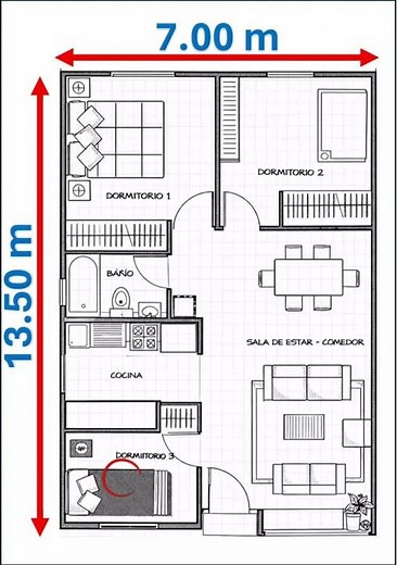 Diseñamos el Plano de una Vivienda de 7x13.5 - COSREC Planos