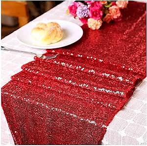 Factory Wholesale 30x180cm Sequin Table Runner Red, Sparkly Sequin Fabric Rectangle Round Table Wedding Party DIY, Customize Accepted