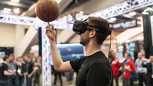 How do you show off ultra low latency VR tracking? Put an Oculus HMD on attendees and throw a real basketball at them! | OptiTrack