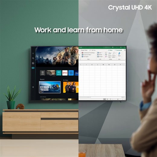 Samsung's Workspace on your TV turns your living room into the ultimate home office. Seamlessly access your PC, laptop and mobile wirelessly with DeX on your TV. Learn More: http://spr.ly/6183uShWz | Samsung