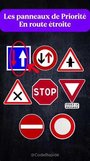 43K views · 1.5K reactions | Les panneaux de priorité en route étroite!  Apprends le Code de la Route en toute simplicité avec @coderapide ! ✨ Des astuces, des quiz et des conseils pour réussir ton examen ✅ Abo 朗懶 | Bonneconduite | Facebook