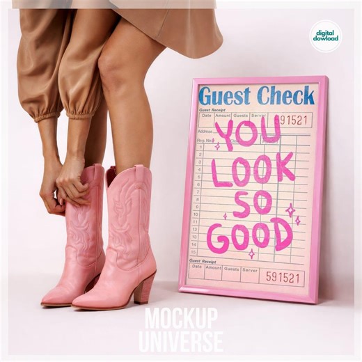 Pink Frame Mockup With Person, Western Feminine Poster Mock Up, Vertical Wall Art Template - Etsy