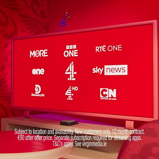 Get our Best Ever Bundle with reliable broadband & all the TV you love for only €45 a month for 12 months. | Virgin Media Ireland