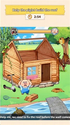 Brain Puzzle 3: Crazy Mind - Level 34: Piglet's House (Help the piglet build the roof) #gaming