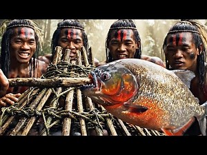 Amazon Native Tribe Hunting and Eating Piranhas | Primitive Survival & Tribal Life