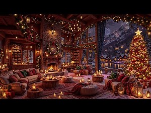 Peaceful Christmas Cabin Winter Ambience 🎅 Warm Fireplace Glow & Gentle Snowfall with Christmas Jazz