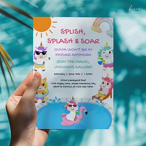 Kindergarten Graduation Pool Party Invitation, Unicorn Pool Party, Digital Download, Summer Celebration, Kids Graduation Invite - Grd14b - Etsy