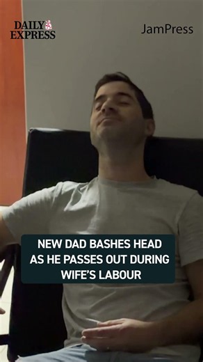 A new dad passed out and bashed his head on a table at the sight of her giving birth 😳