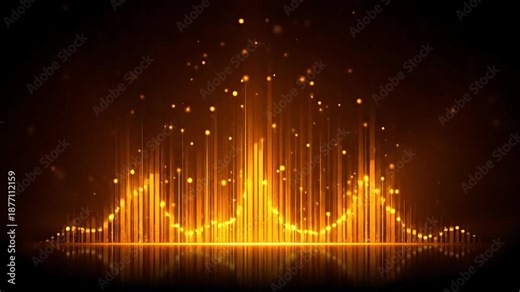 Dynamic Sound Waveform Visualizing Music Rhythm and Frequency with Glowing Orange Lines and Dots
