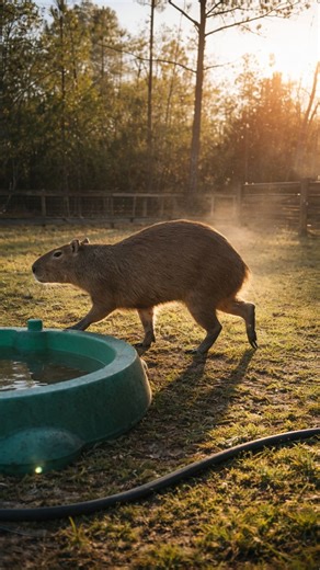 A perfect moment: Capybaras warming up after the hot tub