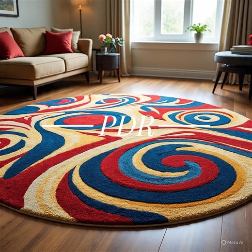 Modern, Round Area Rug Designed With a Vibrant, Swirling Pattern in Red, Blue, and Yellow. - Etsy