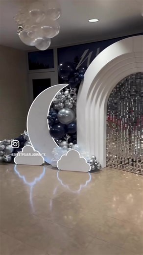 Dancing in the Moonlight... Literally! 🌙⭐️ Creating this dreamy setup for West Lake Middle School's Moonlight Ball was extra special since it's where my son went, and seeing the space glow for their big night was pure joy! Navy, silver, shimmer and a touch of magic! #balloondecor #houstonballoons #houstonballoonartist #balloonbackdrop #moonballoonbackdrop #moonballoon #westlakemiddleschool