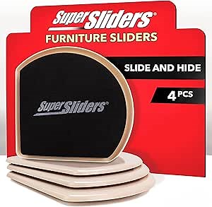 Super Sliders 7" Reusable Slide and Hide Furniture Sliders for Carpet, Beige (4 Pack)