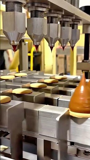Dipping Liquid Chocolate onto Biscuits Using Automatic Machine in Confectionery Factory
