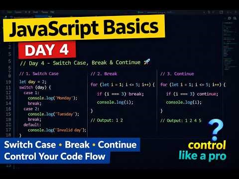 👉 Day 4 JavaScript | Switch Case, Break & Continue 🔥