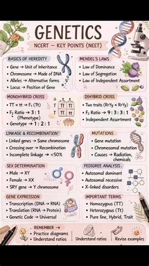 Genetics ncert key points #genetics #ncertkeypoints #neet #class11&12 #bio #shorts
