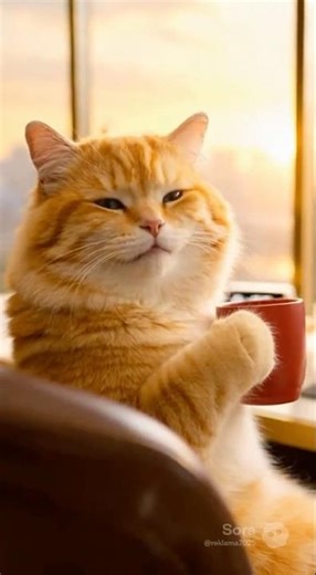 Cat Working on an Urgent Office Project with Coffee,Hashtags: