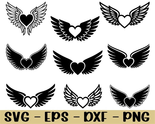 Angel Wings With Heart Shape Svg, Dxf, Png - Etsy