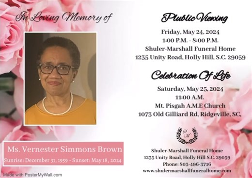2.2K views · 17 reactions | Ms. Vernester Simmons Brown Ridgeville, South Carolina Complete Arrangements We don’t own rights to any music, | Shuler-Marshall Funeral Home, Inc. | Facebook