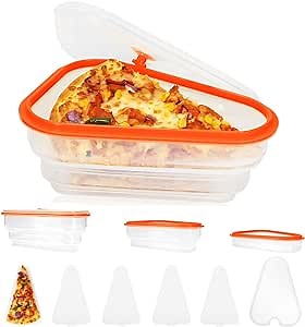 Pizza Storage Container - Expandable Pizza container with 6 Trays, Pizza Slice Storage Container Reusable, Made of All-silicone Material, BPA Free, Microwave, & Dishwasher Safe Orange