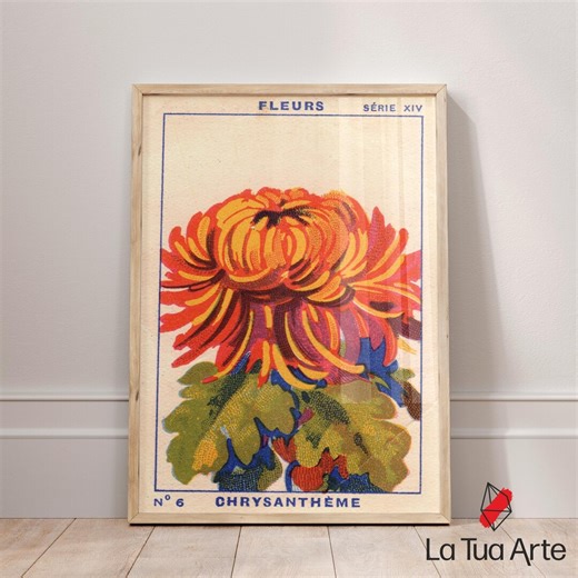 Vintage Chrysanthemum Flower Poster, Retro Botanical Wall Art - Etsy