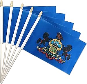 Pack of 20, Handheld Pennsylvania Flags 5x8 Inch - Small State of Pennsylvania PA Flags on Wood Sticks with Spear Top, Mini Pennsylvanian Flag for Elections, Patriotic Independence Day Celebrations