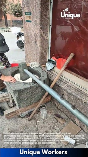 Traditional Stone Mill Grinding: Man Hand-Grinds Fresh Batter Using Ancient Method