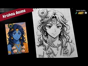 Draw with me - Krishna Ji in Anime Style , Step By Step Drawing Tutorial , Tania Gupta Art