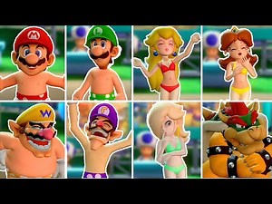 Super Mario Party - All Characters Idle Animations Beach Party Outfit