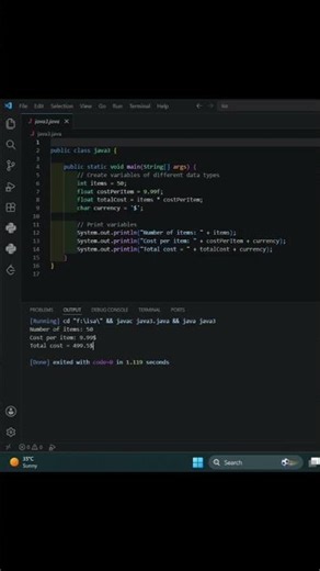 Java program create variable of different data type #coding #javaprogramming #java #foryou #explore