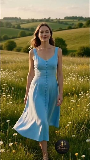 💙 Countryside Charm | Elegant Woman in a Light Blue Linen Dress 🌿✨Description: