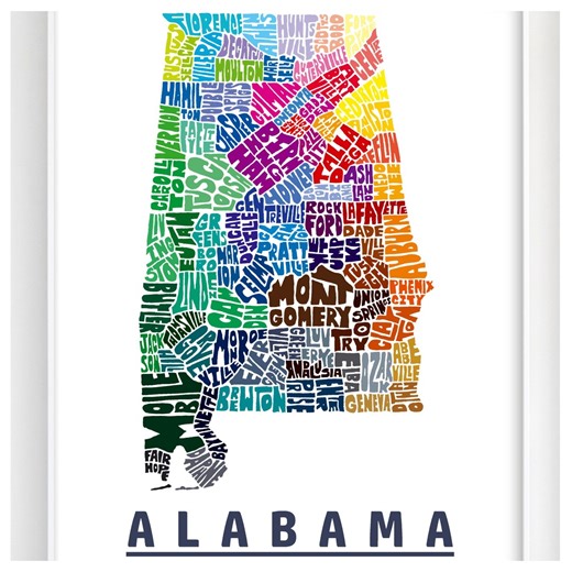 Alabama Map Art, Alabama Decor, Alabama Gift, Print of My Original Alabama Typography Style Map Art - Etsy