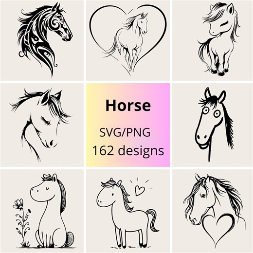 Horse SVG Mega Bundle – 162 Designs | Elegant & Funny Horses and Pony Drawn by Hand SVG PNG Files - Etsy