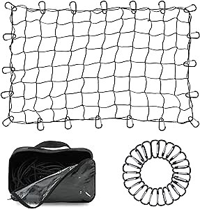 Cargo nets, Cargo Netting for Pickup Truck Bed, 4' x 6' Cargo Net Stretches to 8' x 12', Heavy Duty Stretchable Bungee Truck Nets with 24pcs Metal Carabiners (4' x 6')