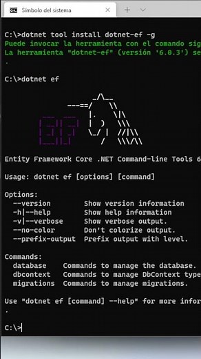 Como instalar la linea de comandos de Entity Framework Core dotnet ef
