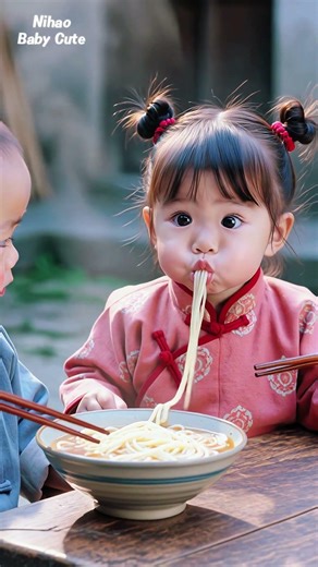 Baby Xi Xi Tries Noodles for the First Time 🍜 #cutebaby #adorablebaby #babylife #shorts