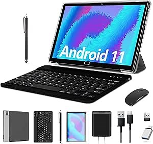 2023 Newest Android Tablet 10.1 Inch, 4G Cellular Tablet with Keyboard, 2 in 1 Tablet with 2 SIM Slot 64GB ROM+4GB RAM-13MP Camera, Octa-Core, 1080 FHD |Wi-Fi | GPS| Bluetooth |Mouse/Stylus-Black