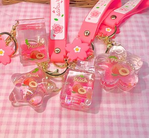 Pink Peach Liquid Keychain, Cute Floating Oil - Etsy
