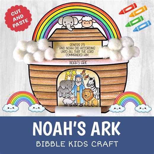 Noah’s Ark Rainbow Craft Printable | Bible Story Lesson Activity Kids | Sunday School Cut Glue Worksheet - Etsy